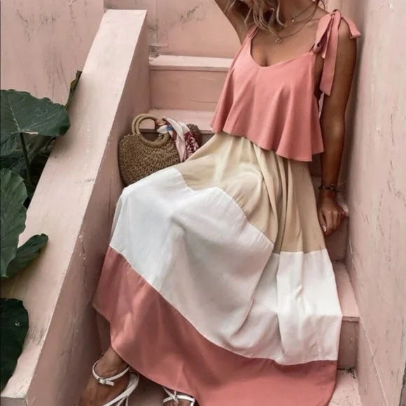 Bohemian Color Block Maxi Dress - Picture 1 of 12